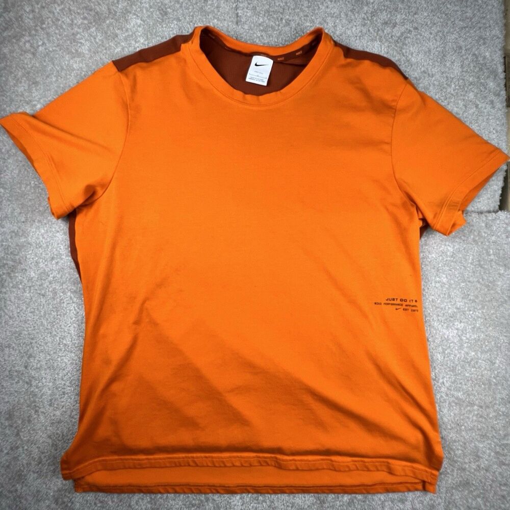 Mens Size Large Nike Dri-Fit Performance Active Wear Breathable Orange Tee Shirt - Picture 1 of 8